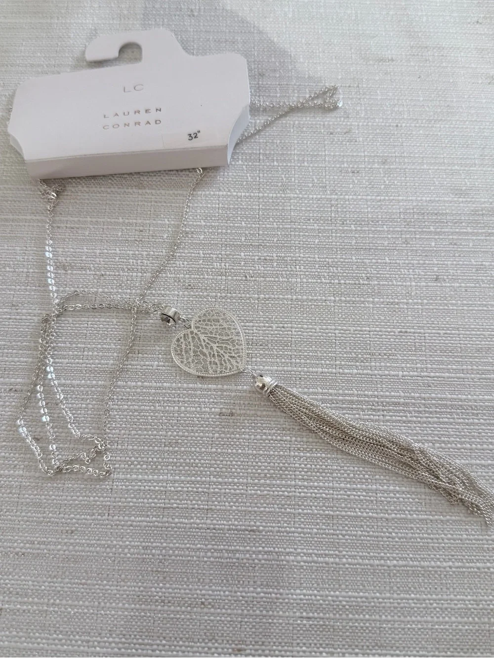 Lauren Conrad Silver Heart Filigree Tassel Necklace - 32 in - Picture 5 of 6